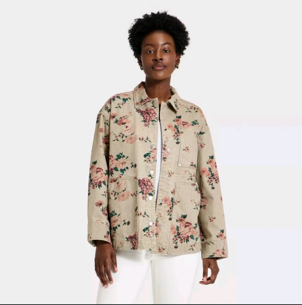 Women's Western Chore Coat - Universal Thread Khaki Floral